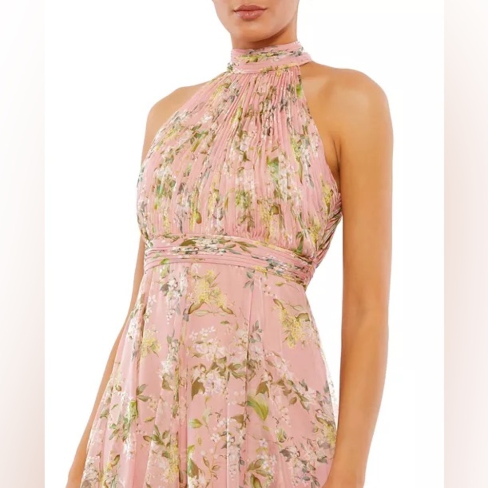 NWT Mac Duggal Ieena Pink Floral Print Pleated Halter Formal Mini Dress Size 4